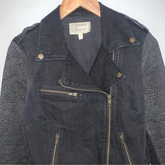 Current/Elliott "Easy Biker" Jacket Black Grey Dark Denim‎ Moto Edgy Size  Small - Picture 4 of 14